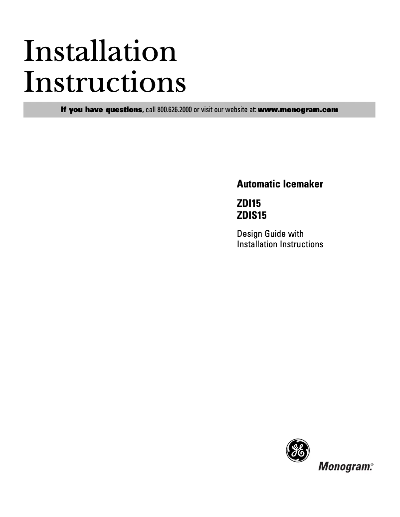 Page 1 de la notice Guide d'installation GE ZDIS15CSS