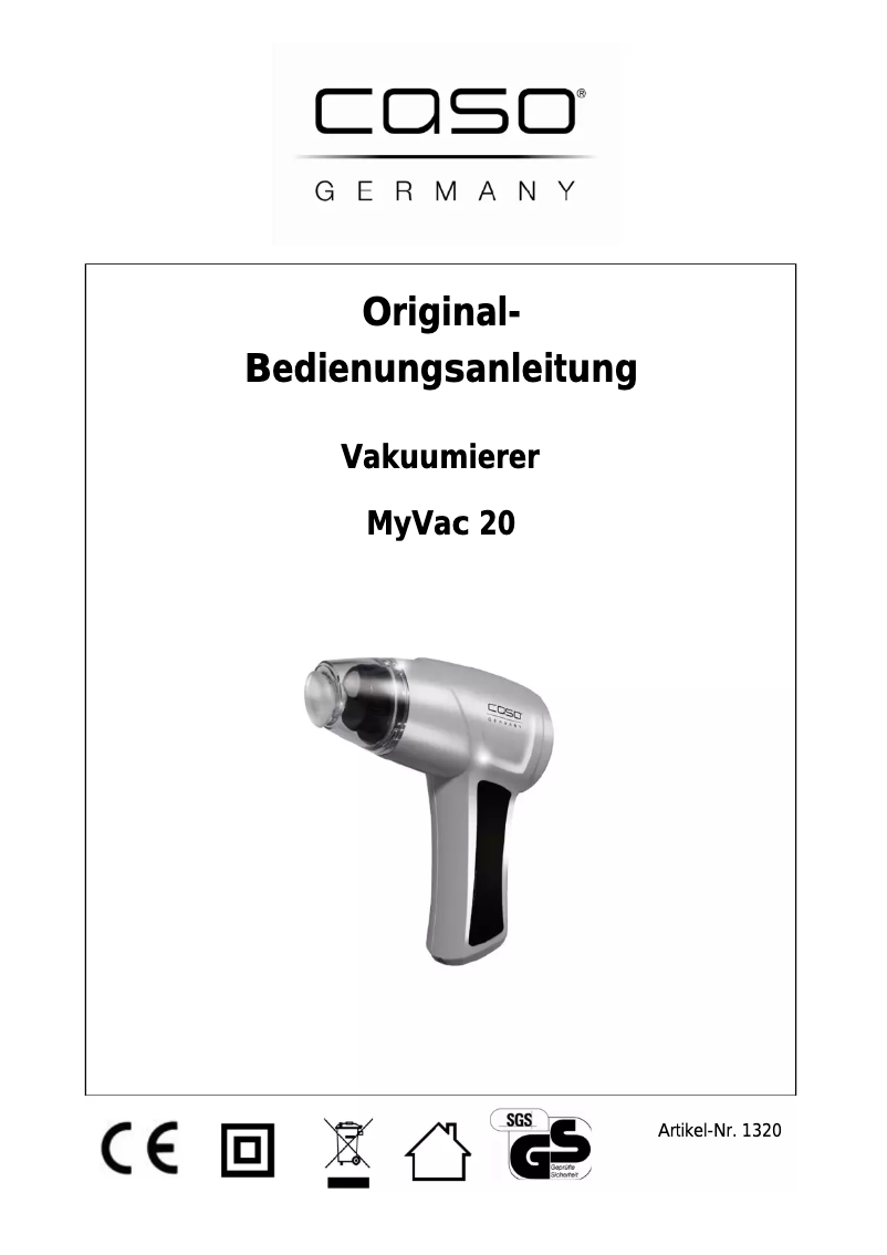 Image de la première page du manuel de l'appareil MyVac 20