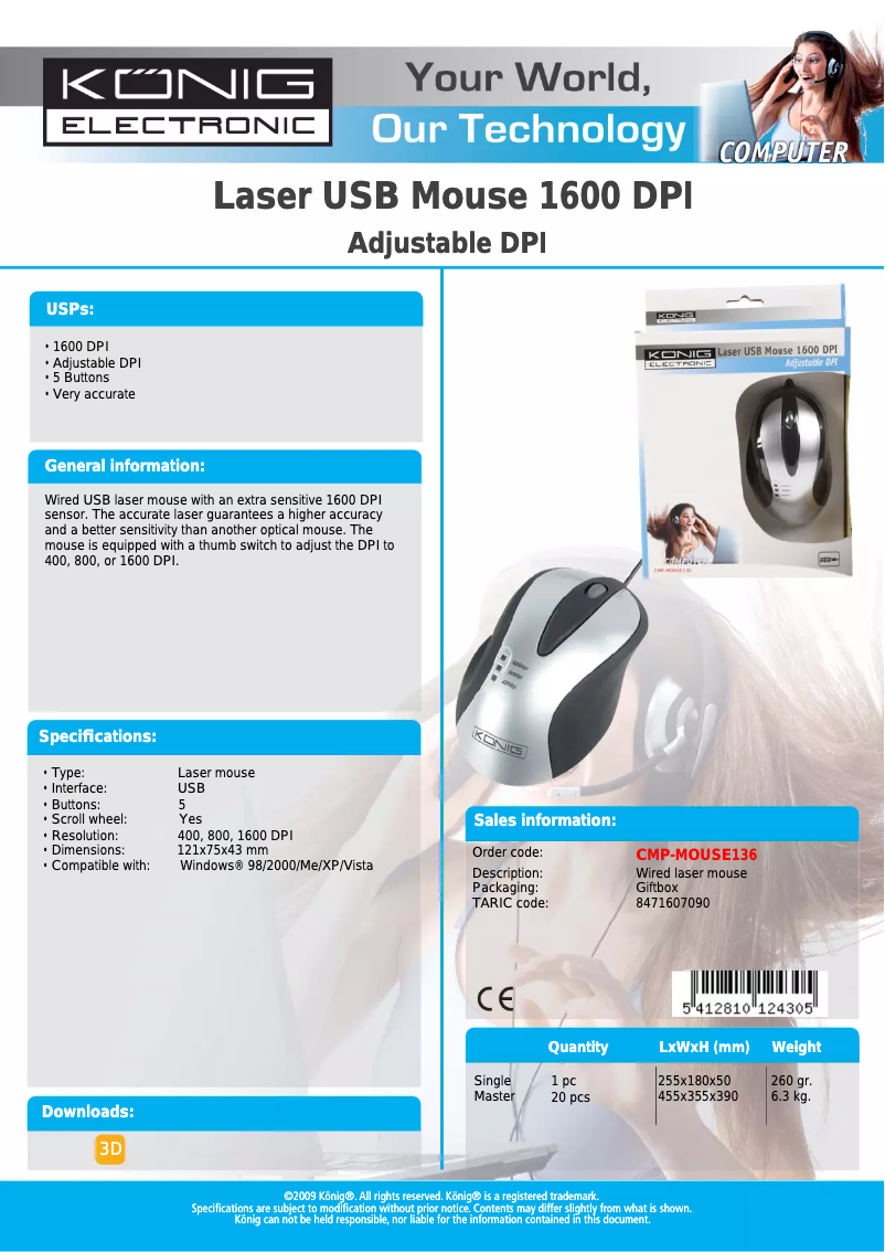 Page n°1 - Manuel utilisateur Konig CMP-MOUSE136