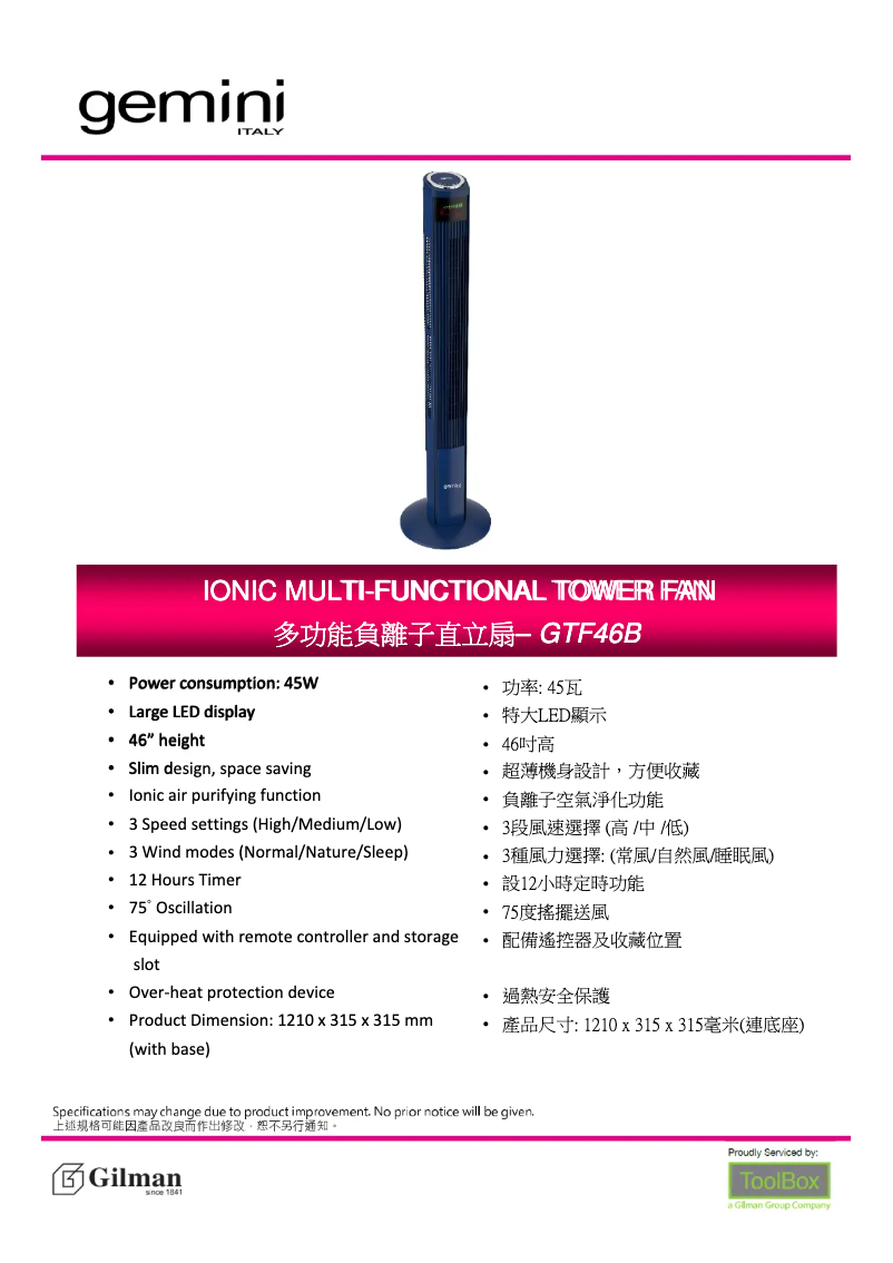 Page n°1 - Manuel utilisateur Gemini GTF46B