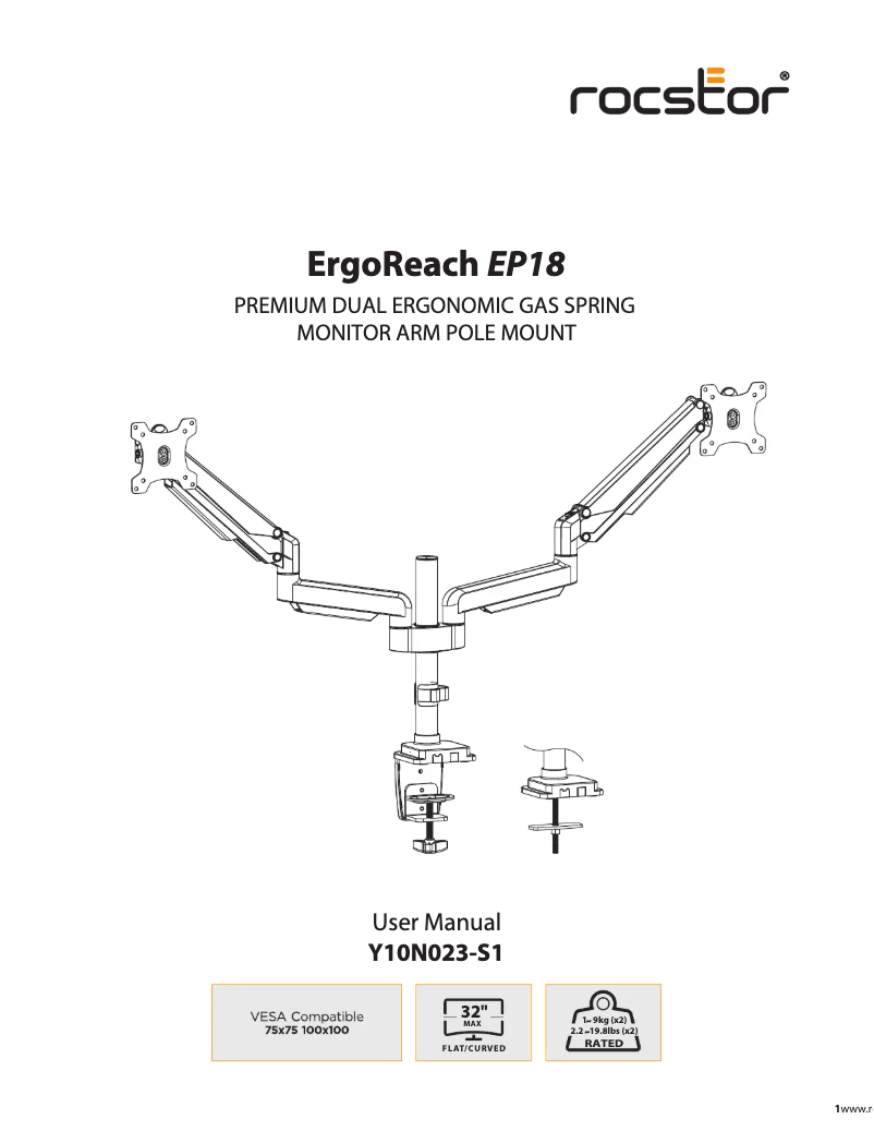 Página 1 del manual Manual de usuario Rocstor ErgoReach EP18