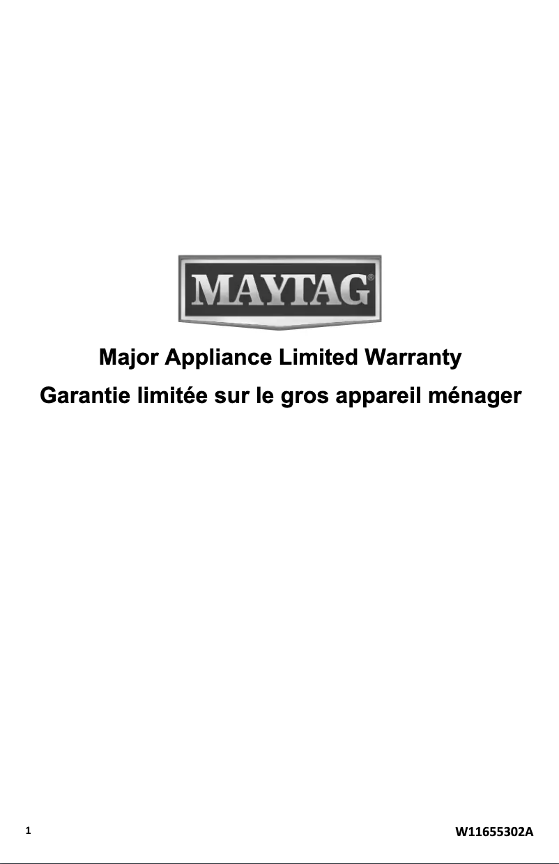 Page 1 de la notice Informations de garantie Maytag MGR6600PZ