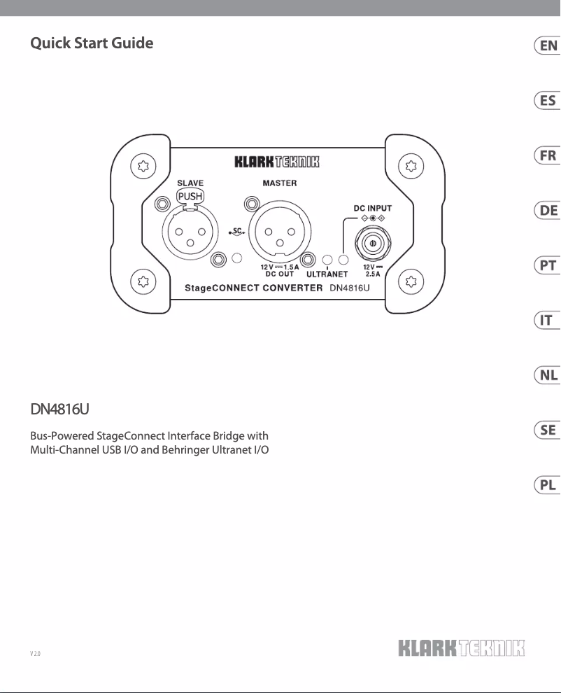 Page 1 de la notice Guide de démarrage rapide Klark Teknik DN4816U