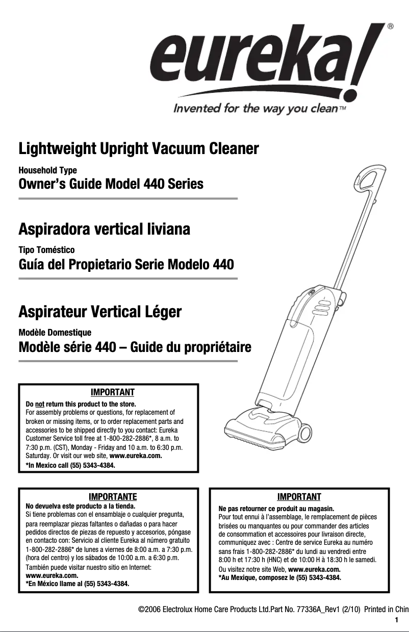Page 1 de la notice Manuel utilisateur Electrolux SuperLite 443B