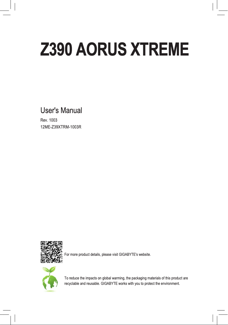 Page 1 de la notice Manuel utilisateur Gigabyte Z390 AORUS XTREME