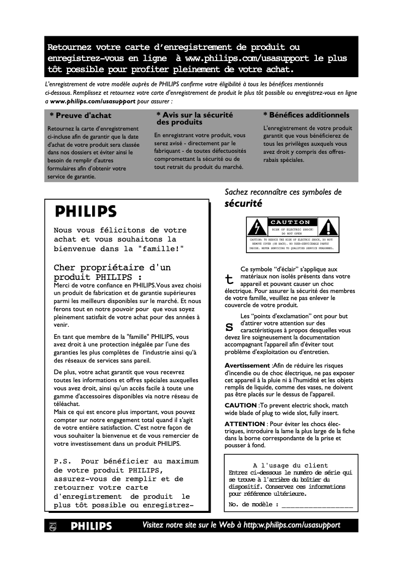 Page 1 de la notice Manuel utilisateur Philips 50PF9431D