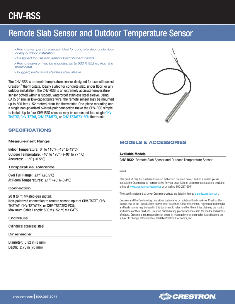Page n°1 - Fiche technique Crestron CHV-RSS