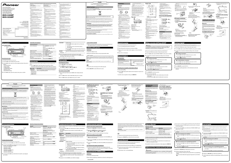 Page n°1 - Guide de démarrage rapide Pioneer MVH-S300BT