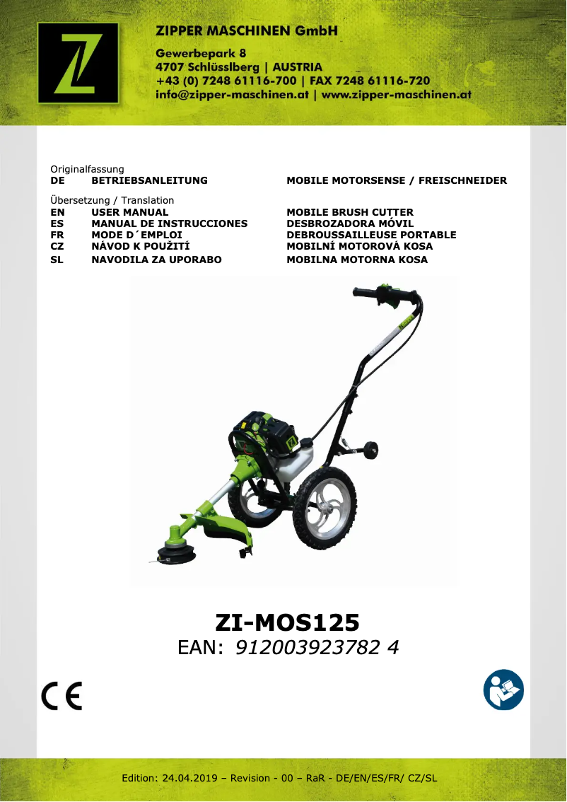 Page 1 de la notice Manuel utilisateur Zipper ZI-MOS125