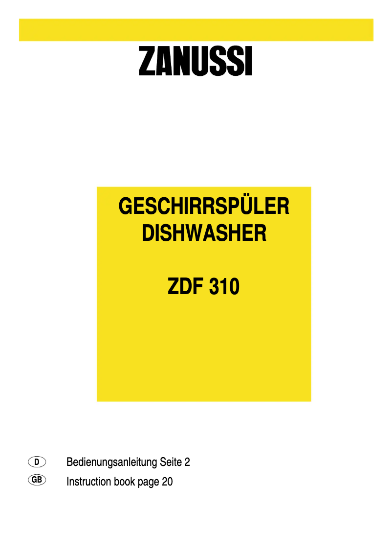 Page 1 de la notice Manuel utilisateur Zanussi ZDF310