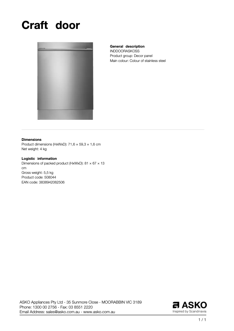 Page n°1 - Manuel utilisateur Asko Craft door