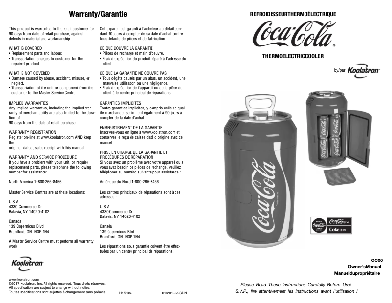 Page 1 de la notice Manuel utilisateur Coca-Cola CC06