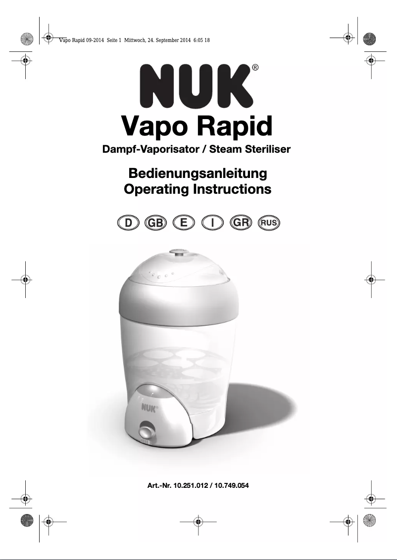 Page 1 de la notice Manuel utilisateur NUK Vapo Rapid