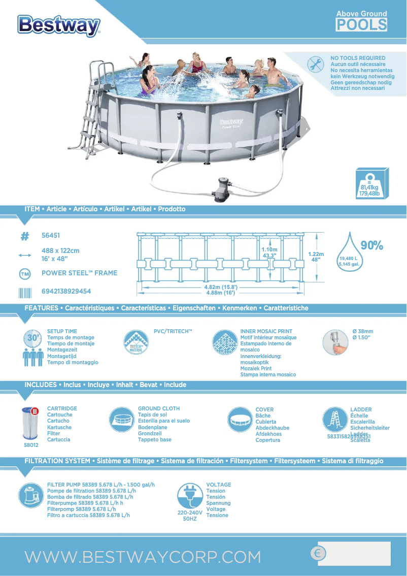 Image de la première page du manuel de l'appareil Power Steel 4.88m x 1.22m