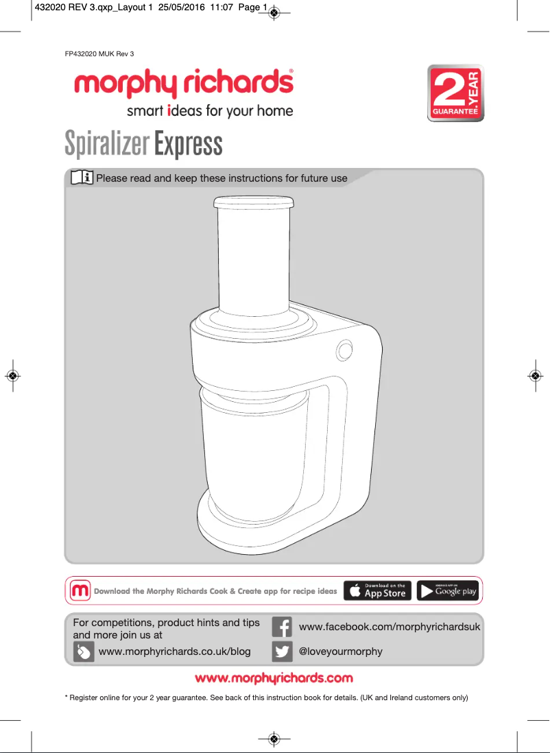 Page 1 de la notice Manuel utilisateur Morphy Richards spiealizer Express 432020