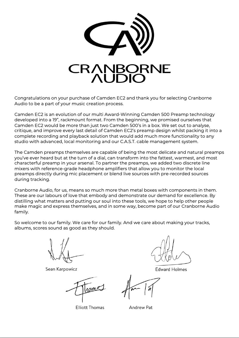 Page 1 de la notice Manuel utilisateur Cranborne Audio Camden EC2