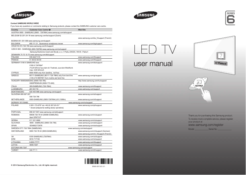 Page 1 de la notice Manuel utilisateur Samsung UE40H6470AS