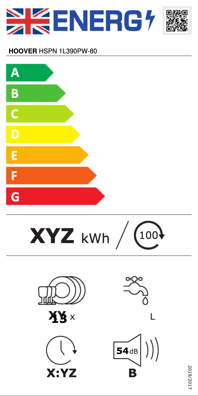 Page 1 de la notice Label énergétique Hoover HSPN 1L390PW-80