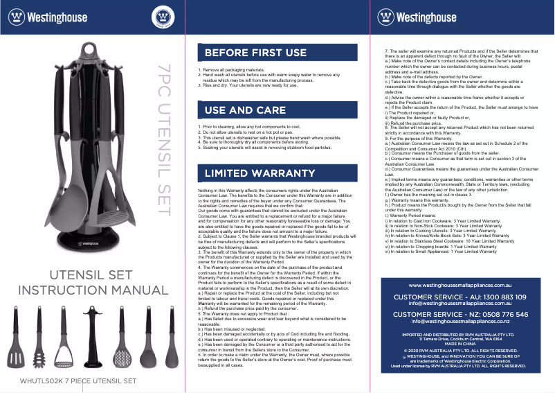 Page 1 de la notice Manuel utilisateur Westinghouse WHUTLS02K