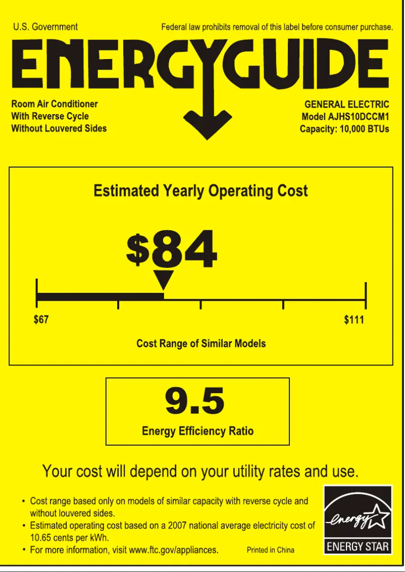Página 1 del manual Etiqueta energética GE AJHS10DCC