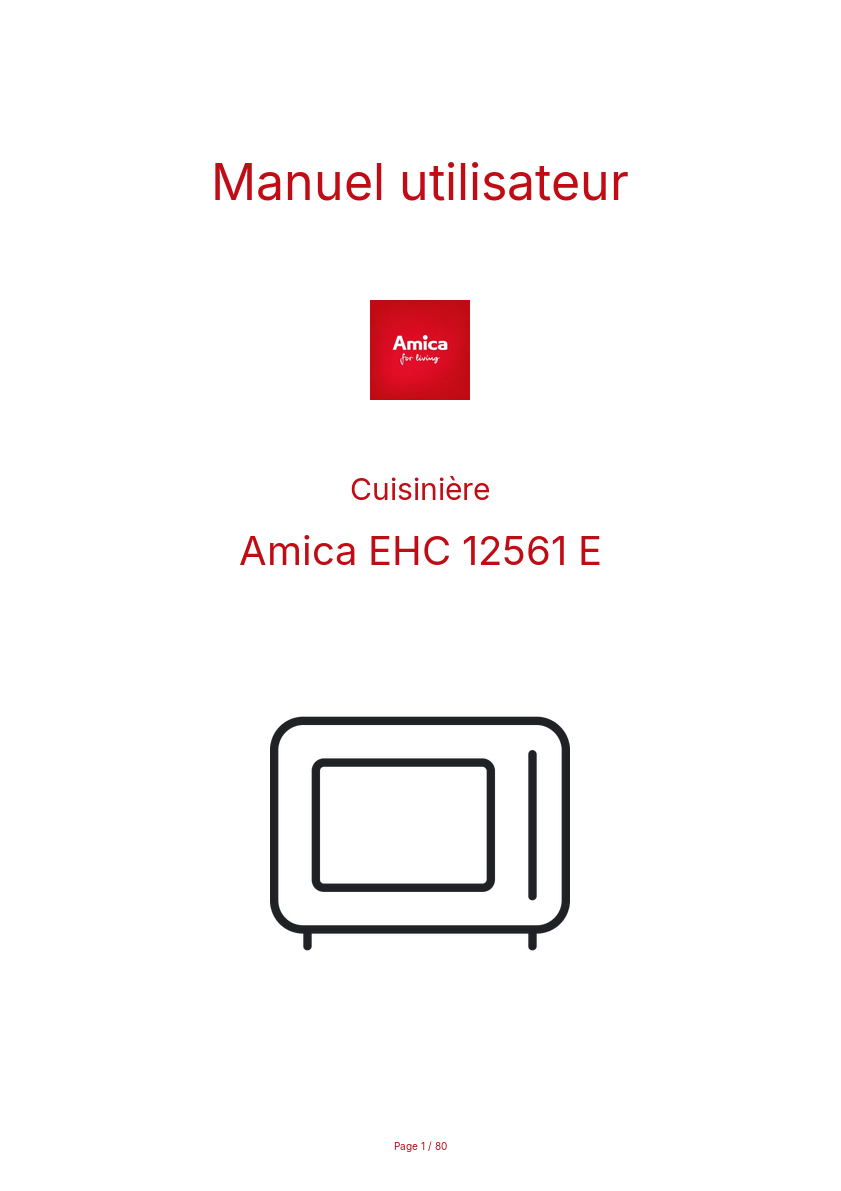 Page n°1 - Manuel utilisateur Amica EHC 12561 E