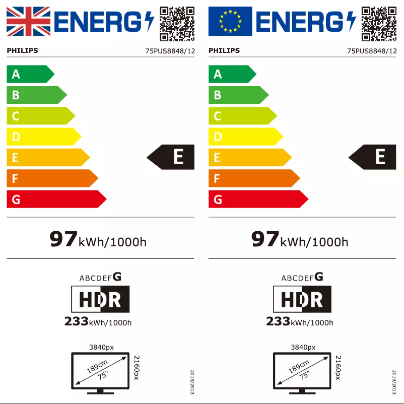 Page n°1 - Label énergétique Philips 75PUS8848