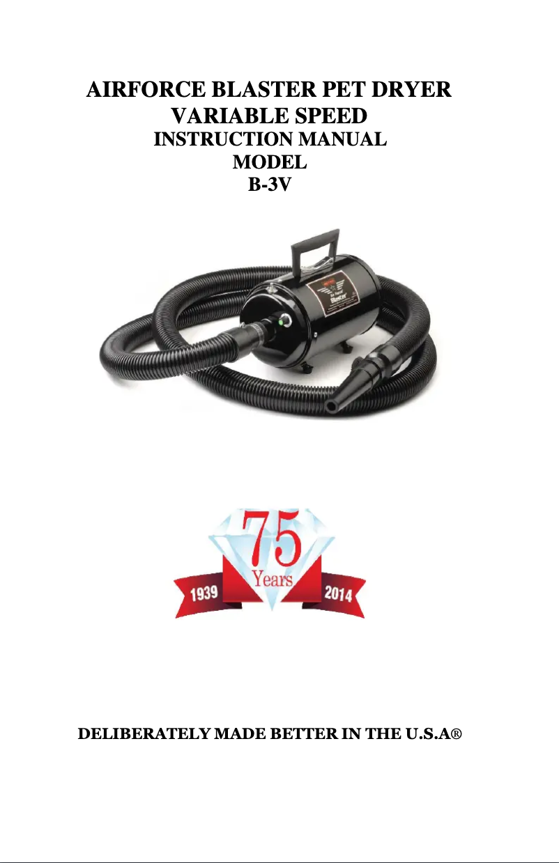 Image de la première page du manuel de l'appareil Air Force Blaster Pet Dryer B-3V
