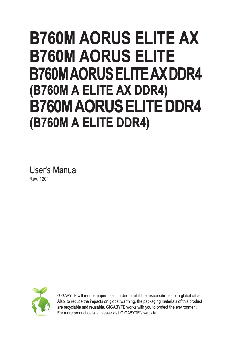 Page 1 de la notice Manuel utilisateur Gigabyte B760M Aorus Elite AX DDR4