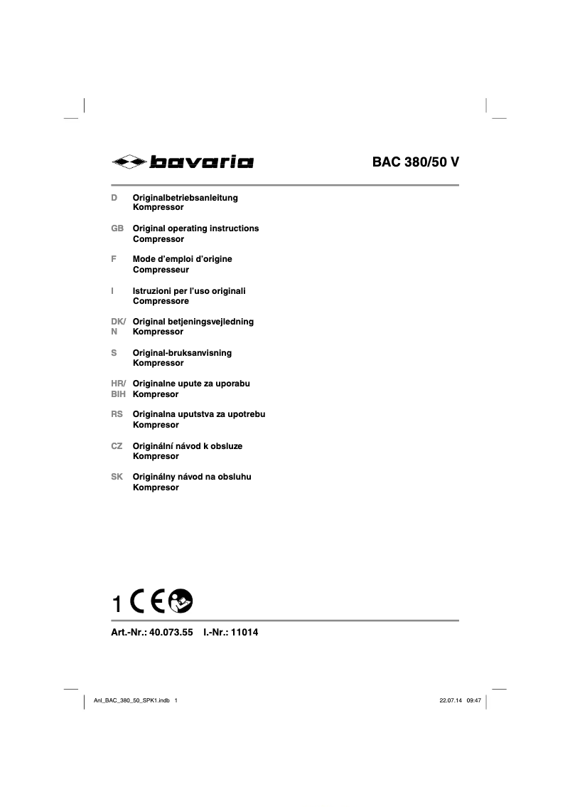 Page n°1 - Manuel utilisateur Bavaria BAC 380/50 V