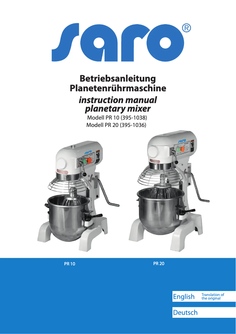 Page 1 de la notice Manuel utilisateur Saro PR 10