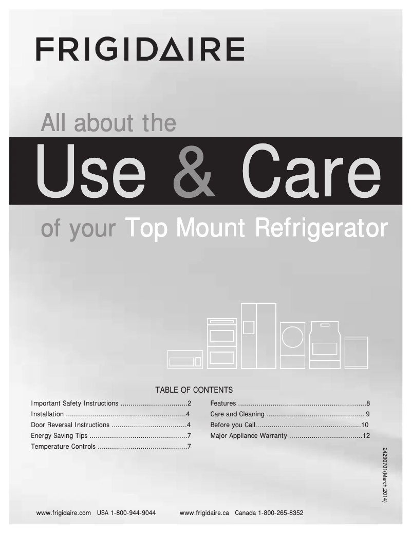 Página 1 del manual Manual de uso y mantenimiento Frigidaire FFTR1222Q