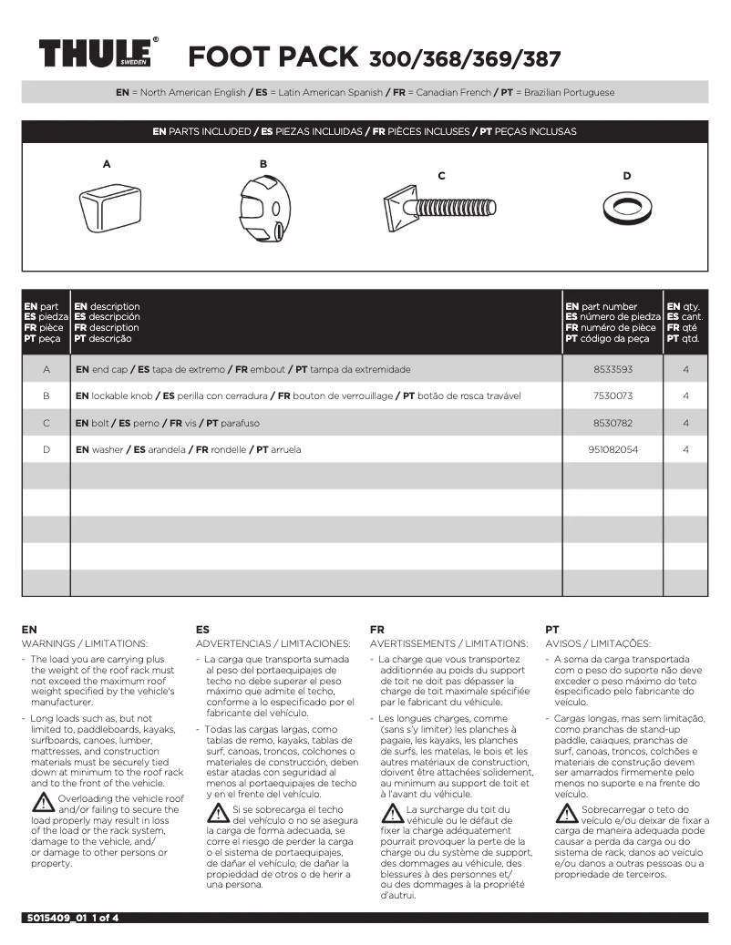 Page 1 de la notice Manuel utilisateur Thule FOOT PACK 300