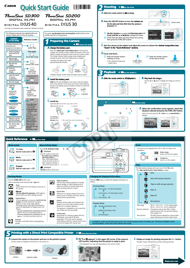 Page 1 de la notice Manuel utilisateur Canon PowerShot SD300