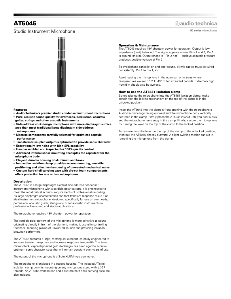 Page n°1 - Guide de démarrage rapide Audio-Technica AT5045