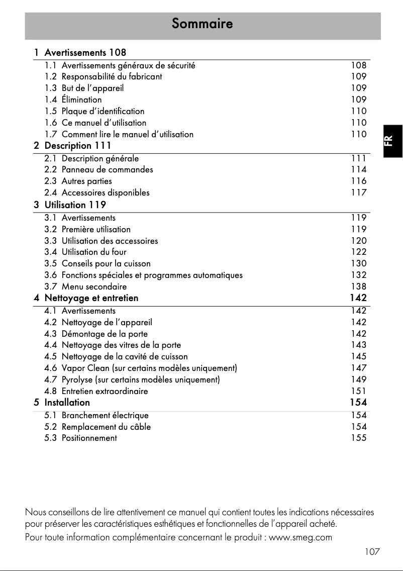 Page n°1 - Manuel utilisateur Smeg SFP125E