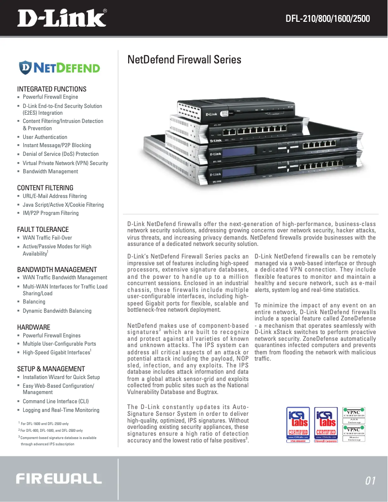 Page n°1 - Fiche technique D-Link DFL-210