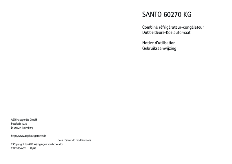 Page n°1 - Manuel utilisateur AEG-Electrolux 60270 KG