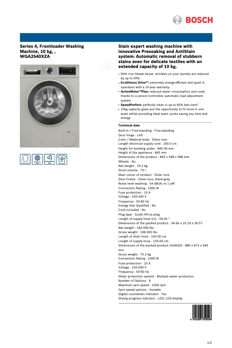 Image de la première page du manuel de l'appareil WGA2540XZA