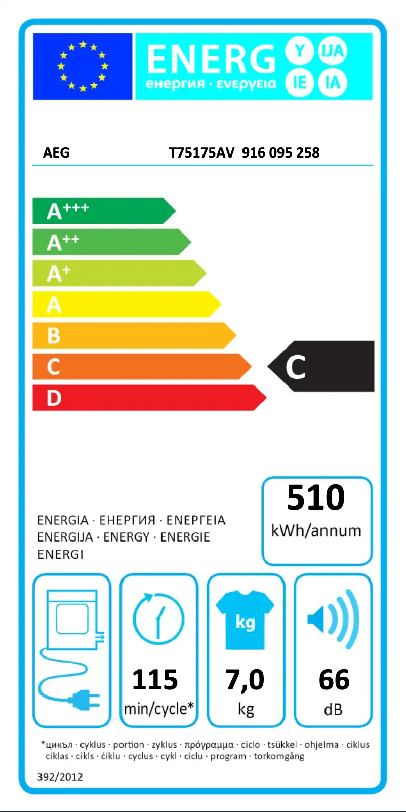 Page n°1 - Label énergétique AEG T75175AV