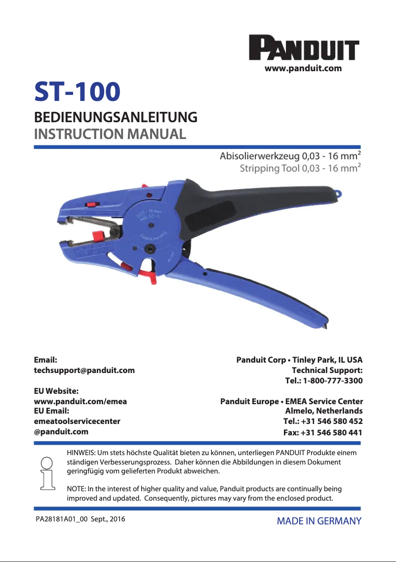 Page n°1 - Manuel utilisateur Panduit ST-100