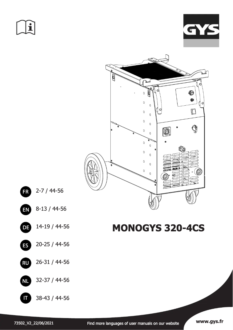 Page n°1 - Manuel utilisateur GYS Monogys 320-4Cs