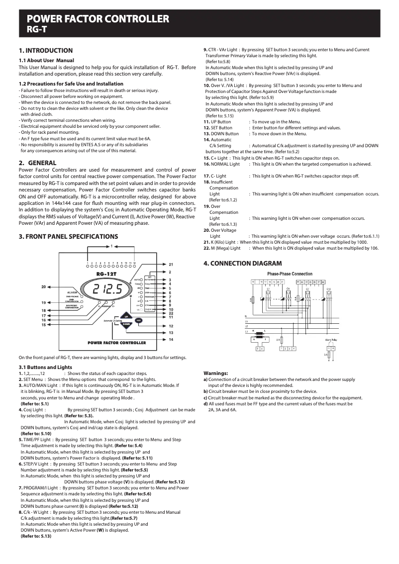 Page n°1 - Manuel utilisateur ENTES RG-8T