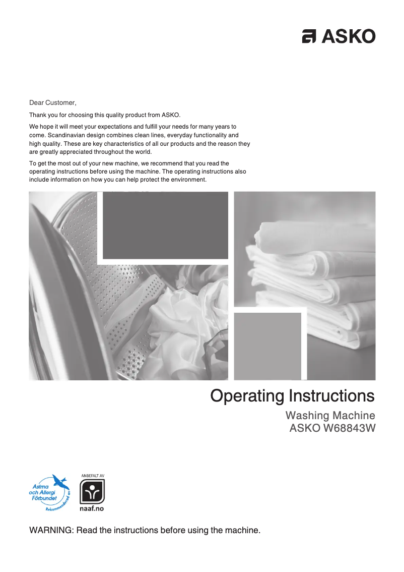 Page n°1 - Manuel utilisateur Asko W 68843 W ALLERGY