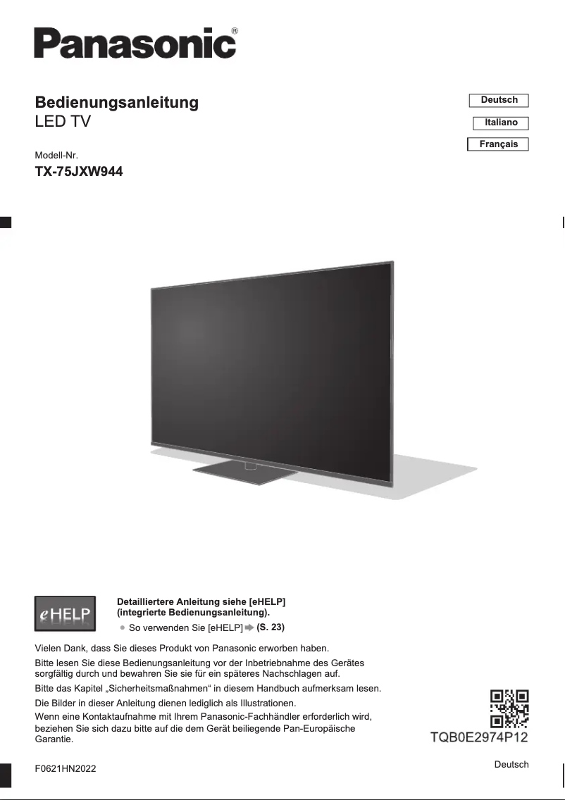 Page 1 de la notice Guide de démarrage rapide Panasonic TX-75JXW944
