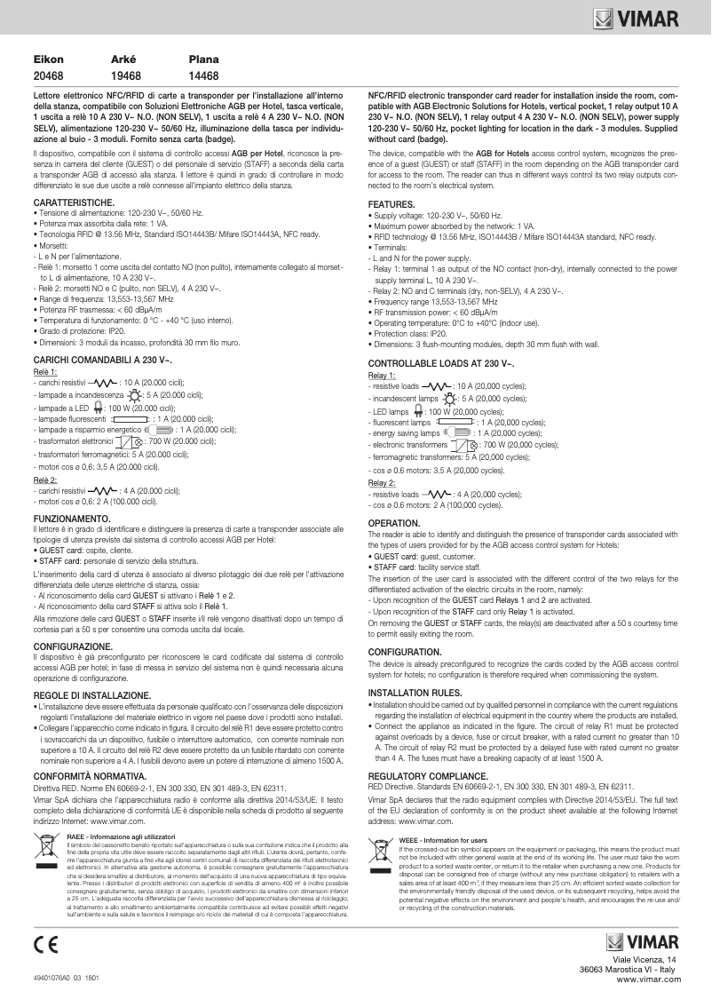 Page n°1 - Manuel utilisateur Vimar 19468