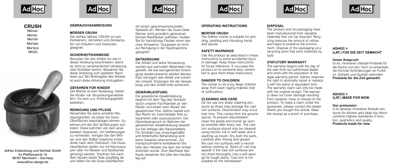 Page 1 de la notice Manuel utilisateur AdHoc Crush