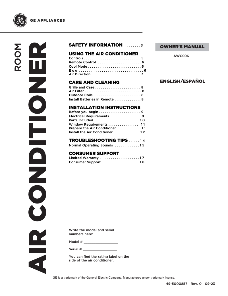 Page n°1 - Manuel utilisateur GE AWCS06