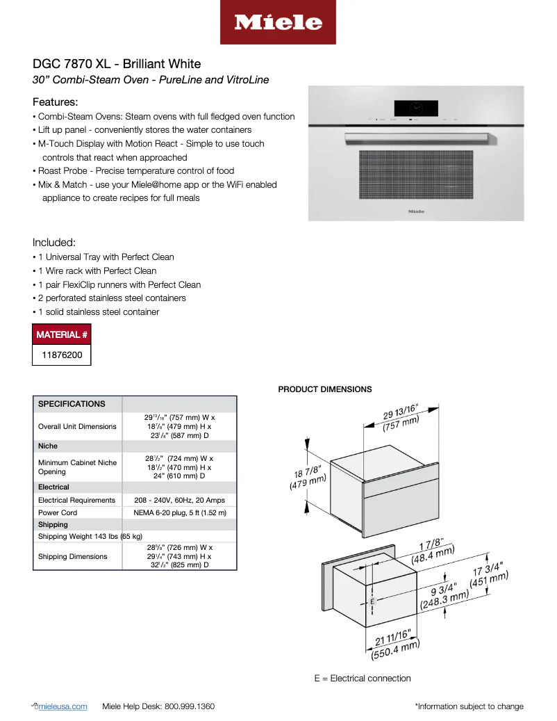 Page n°1 - Fiche technique Miele DGC 7870 BRWS XL