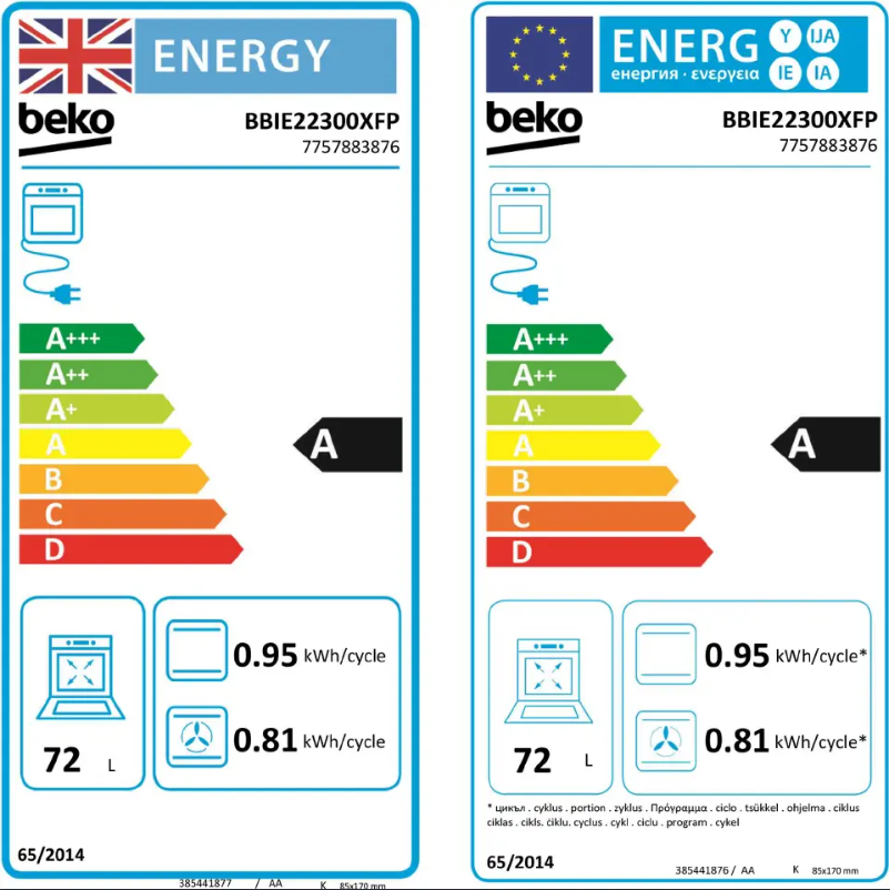 Page 1 de la notice Label énergétique Beko BBIE22300XFP
