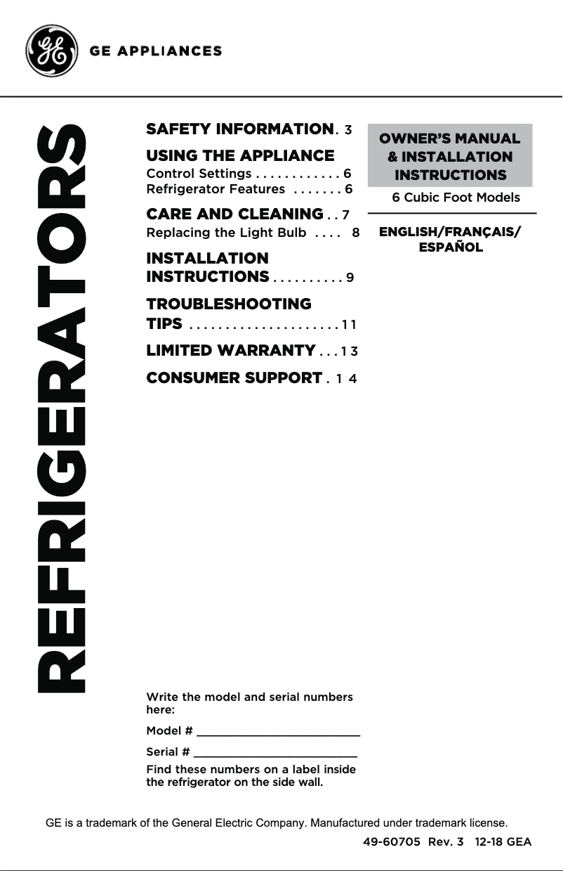 Image de la première page du manuel de l'appareil GCE06GGHWW